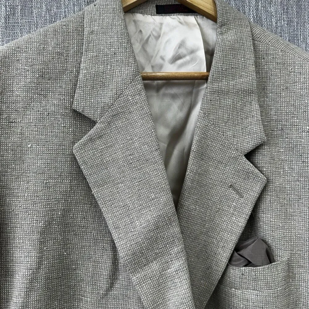 Savile Row Blazer Men 100% Silk Beige Brown Tweed Blazer Sport Coat Jacket 46L